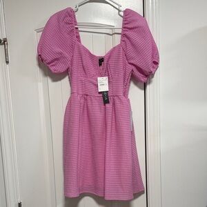 Pink Puff Sleeve Mini Dress